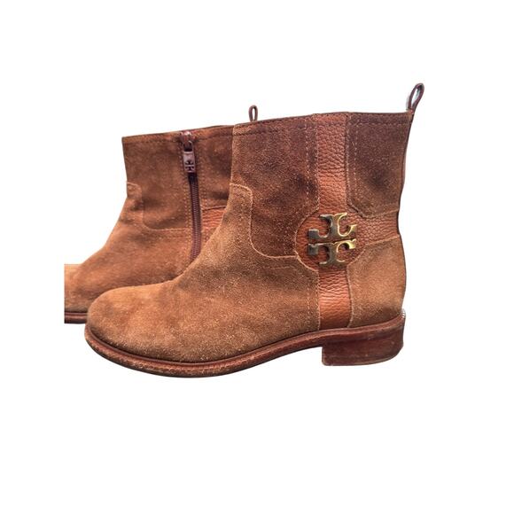 Tory Burch Alaina Ankle Boots Brown Suede Casual Fall Booties Classic Size 6 1/2 - Picture 2 of 9